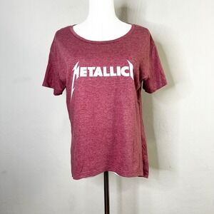 Metallica Band T Shirt Burgundy Heathered Graphic Tee Women's Size Medium
